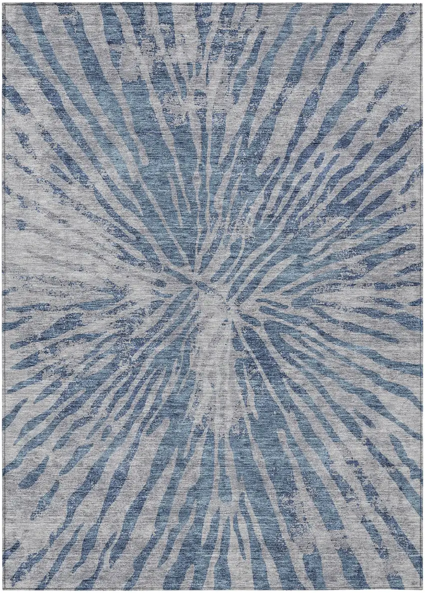 Blue Gray And Silver Abstract Washable Indoor Outdoor Area Rug Photo 2