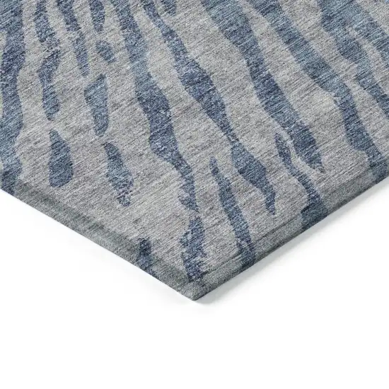 Blue Gray And Silver Abstract Washable Indoor Outdoor Area Rug Photo 5