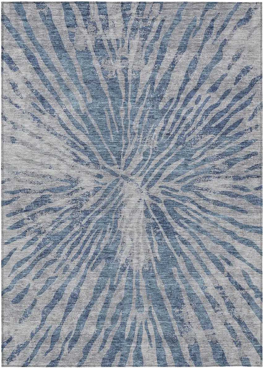 Blue Gray And Silver Abstract Washable Indoor Outdoor Area Rug Photo 2