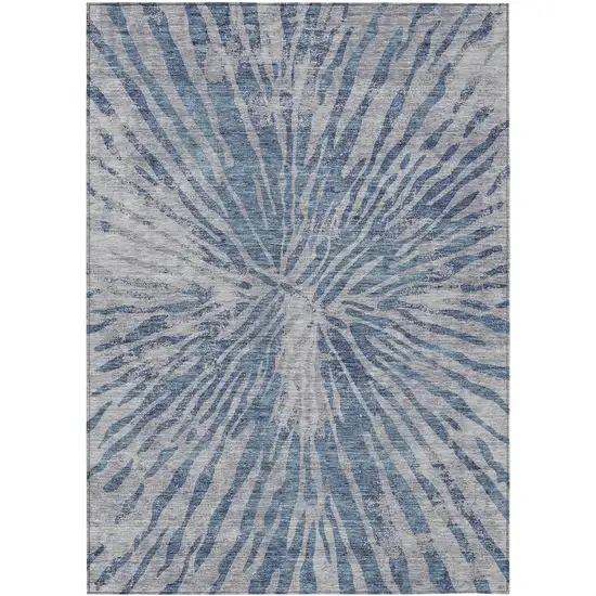 Blue Gray And Silver Abstract Washable Indoor Outdoor Area Rug Photo 2