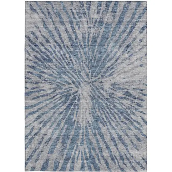 Blue Gray And Silver Abstract Washable Indoor Outdoor Area Rug Photo 6