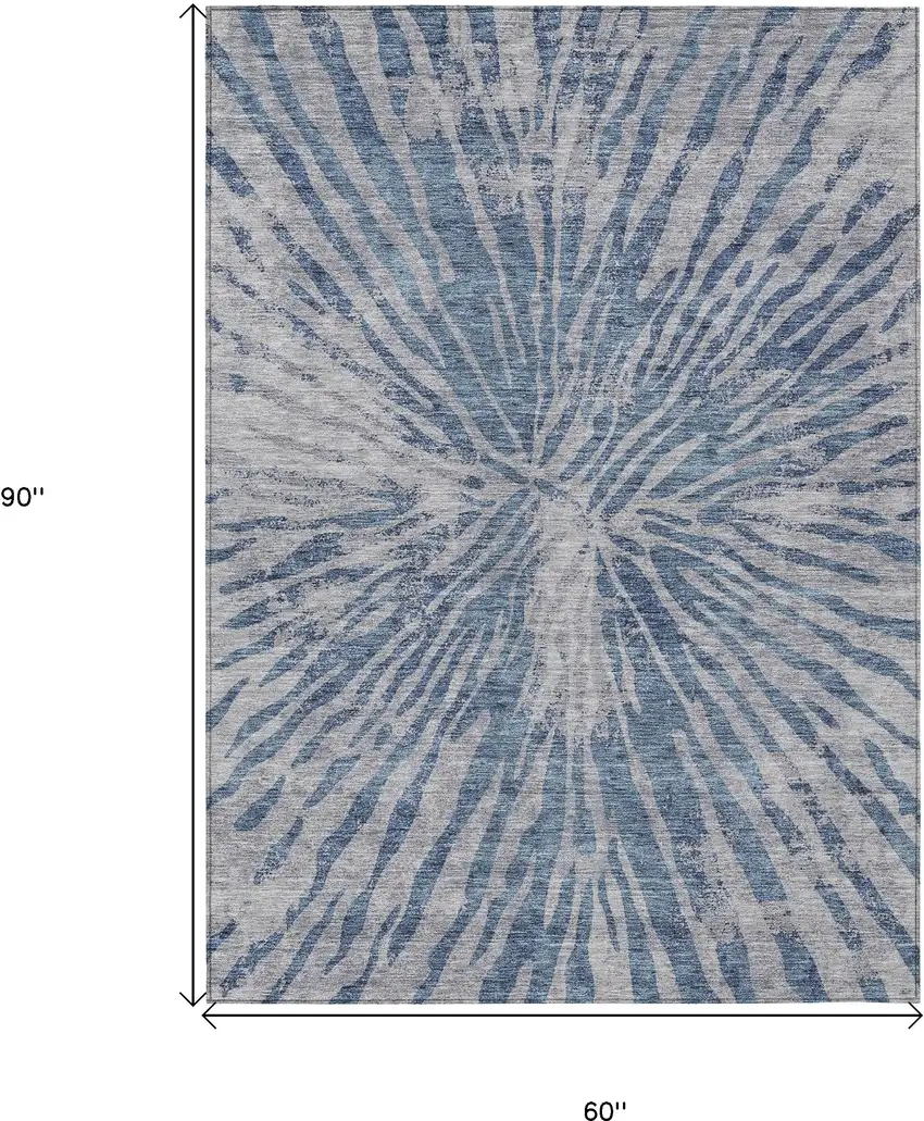 Blue Gray And Silver Abstract Washable Indoor Outdoor Area Rug Photo 3