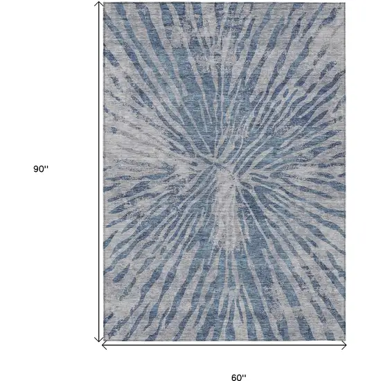 Blue Gray And Silver Abstract Washable Indoor Outdoor Area Rug Photo 3