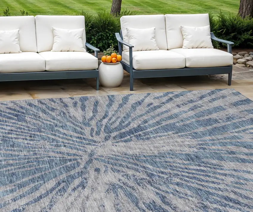 Blue Gray And Silver Abstract Washable Indoor Outdoor Area Rug Photo 1