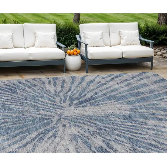 Blue Gray And Silver Abstract Washable Indoor Outdoor Area Rug Photo 1