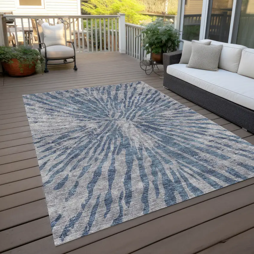 Blue Gray And Silver Abstract Washable Indoor Outdoor Area Rug Photo 9