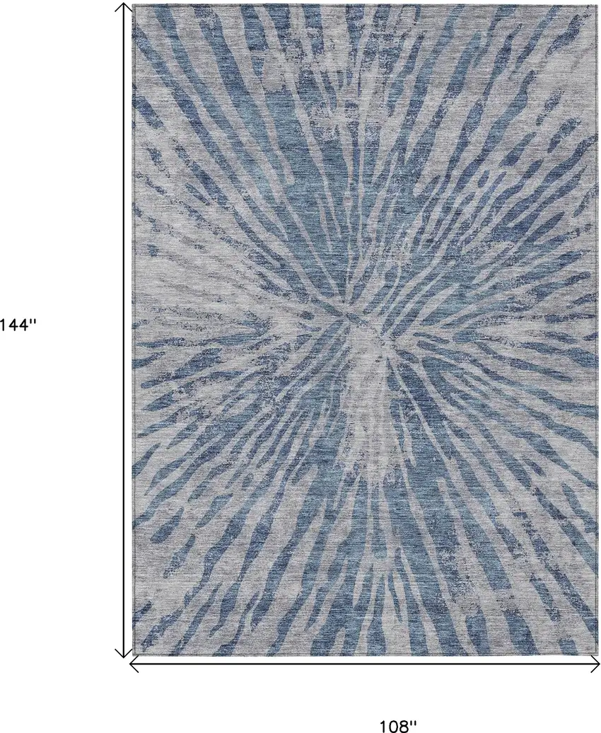 Blue Gray And Silver Abstract Washable Indoor Outdoor Area Rug Photo 3