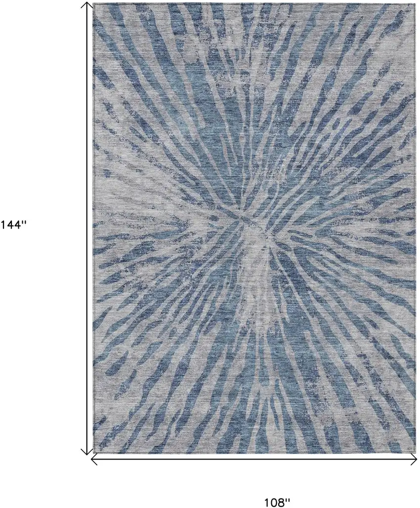 Blue Gray And Silver Abstract Washable Indoor Outdoor Area Rug Photo 3