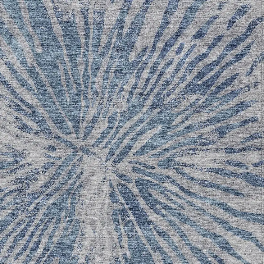 Blue Gray And Silver Abstract Washable Indoor Outdoor Area Rug Photo 6