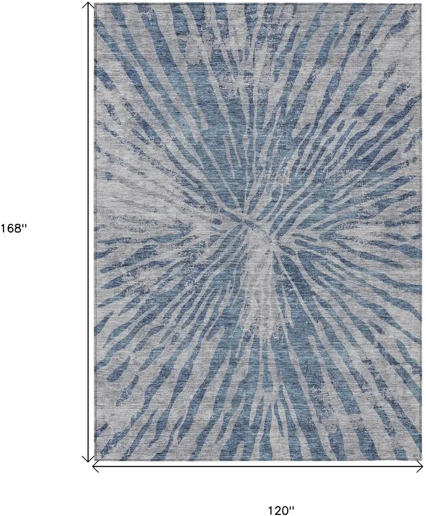 Blue Gray And Silver Abstract Washable Indoor Outdoor Area Rug Photo 3