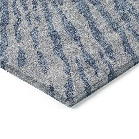 Blue Gray And Silver Abstract Washable Indoor Outdoor Area Rug Photo 5
