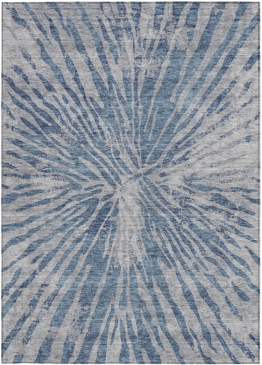 Blue Gray And Silver Abstract Washable Indoor Outdoor Area Rug Photo 7