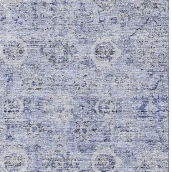 Blue Gray And Silver Damask Washable Area Rug With UV Protection Photo 3