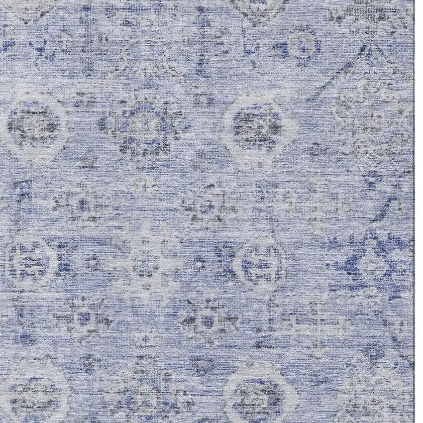 Blue Gray And Silver Damask Washable Area Rug With UV Protection Photo 3