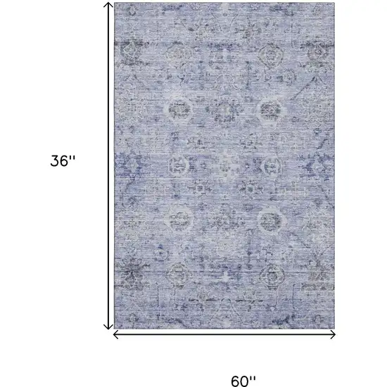 Blue Gray And Silver Damask Washable Area Rug With UV Protection Photo 8