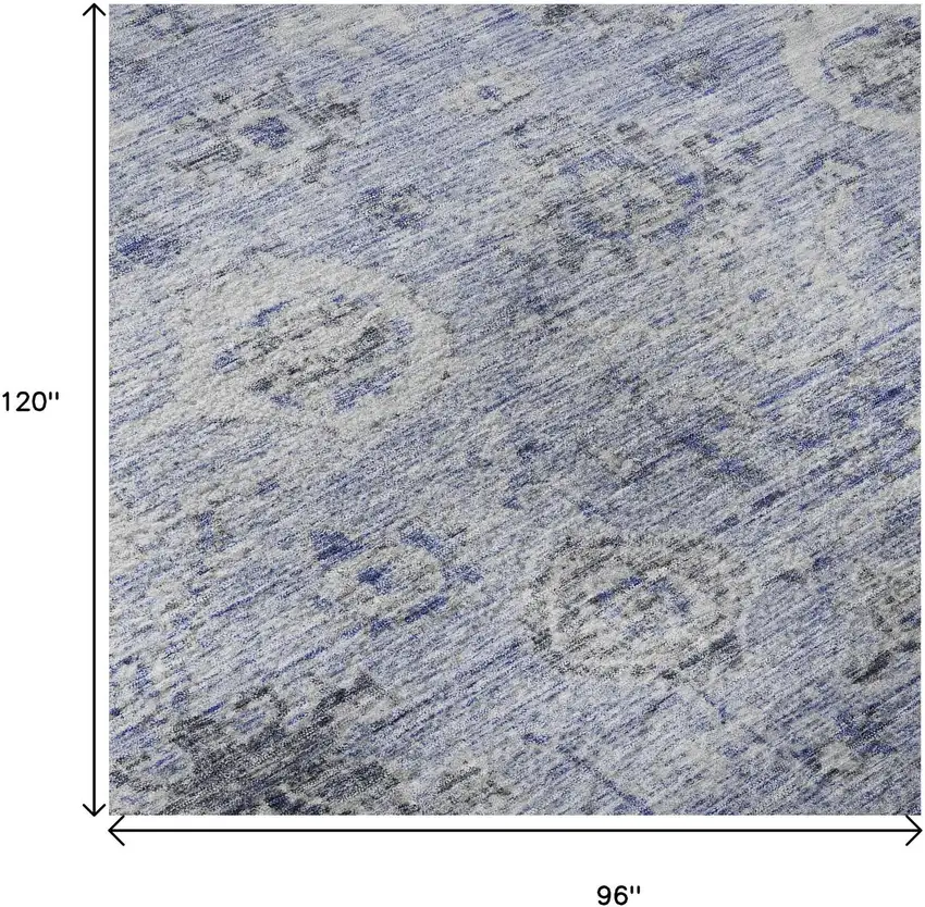 Blue Gray And Silver Damask Washable Area Rug With UV Protection Photo 8