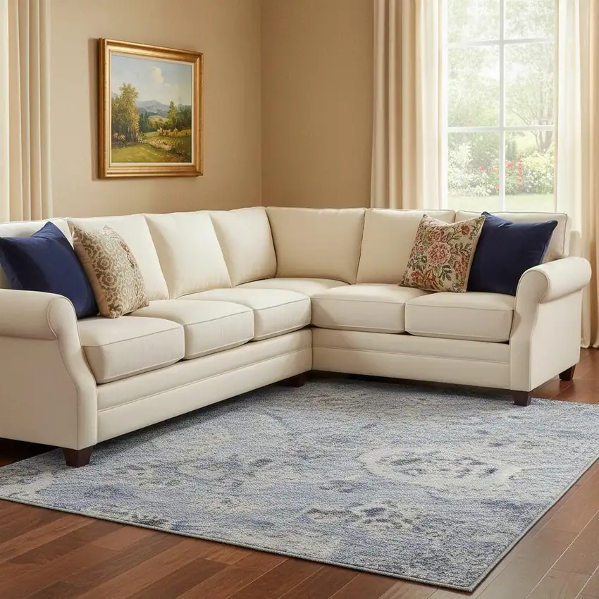 Blue Gray And Silver Damask Washable Area Rug With UV Protection Photo 2