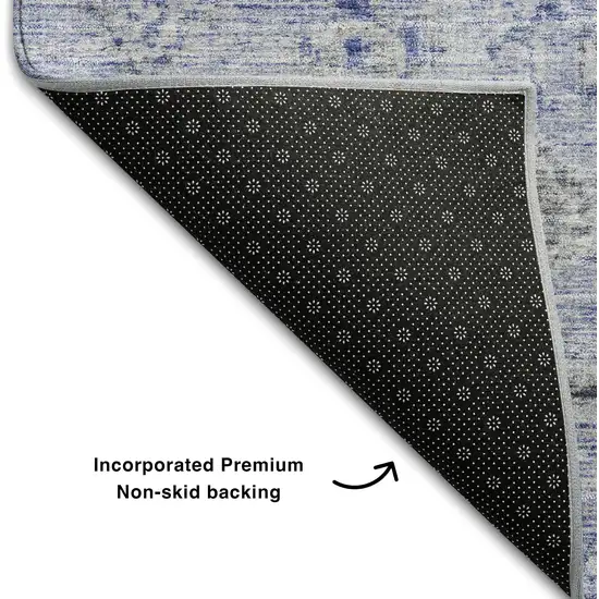 Blue Gray And Silver Damask Washable Area Rug With UV Protection Photo 5