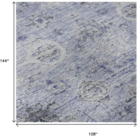 Blue Gray And Silver Damask Washable Area Rug With UV Protection Photo 9