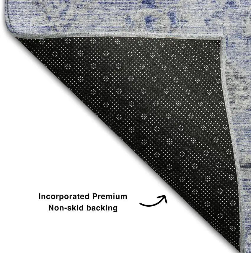 Blue Gray And Silver Damask Washable Area Rug With UV Protection Photo 6