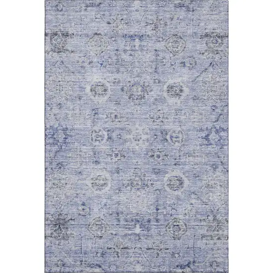 Blue Gray And Silver Damask Washable Area Rug With UV Protection Photo 5