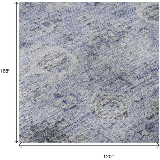 Blue Gray And Silver Damask Washable Area Rug With UV Protection Photo 8