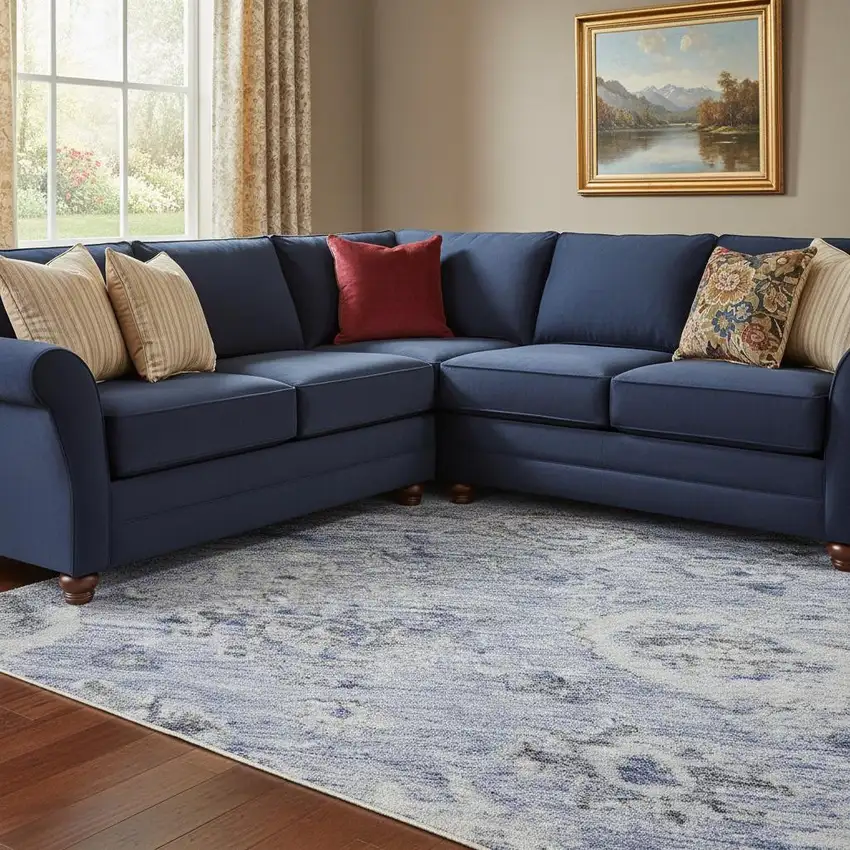 Blue Gray And Silver Damask Washable Area Rug With UV Protection Photo 2