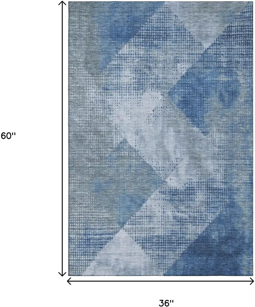 Blue Gray And Silver Diamond Washable Area Rug With UV Protection Photo 9