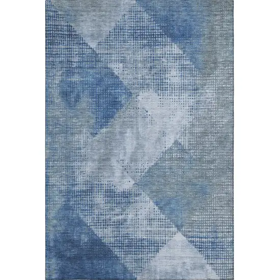 Blue Gray And Silver Diamond Washable Area Rug With UV Protection Photo 2