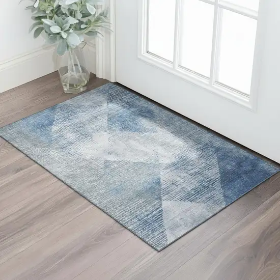 Blue Gray And Silver Diamond Washable Area Rug With UV Protection Photo 2