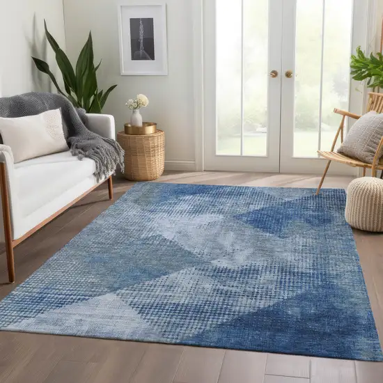 Blue Gray And Silver Diamond Washable Area Rug With UV Protection Photo 4