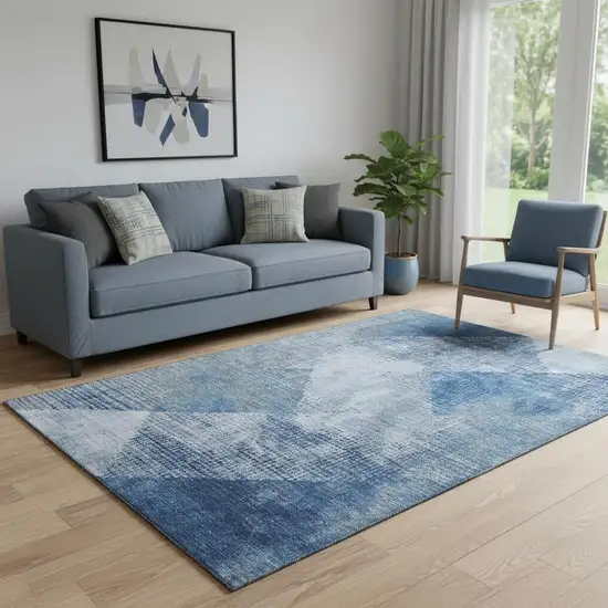 Blue Gray And Silver Diamond Washable Area Rug With UV Protection Photo 2