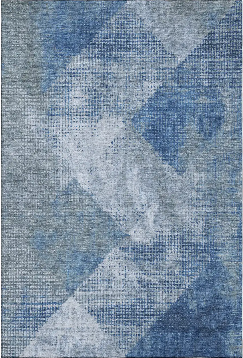 Blue Gray And Silver Diamond Washable Area Rug With UV Protection Photo 1