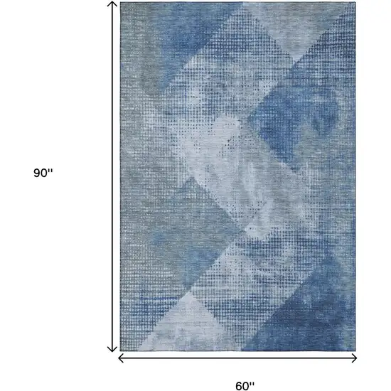 Blue Gray And Silver Diamond Washable Area Rug With UV Protection Photo 9