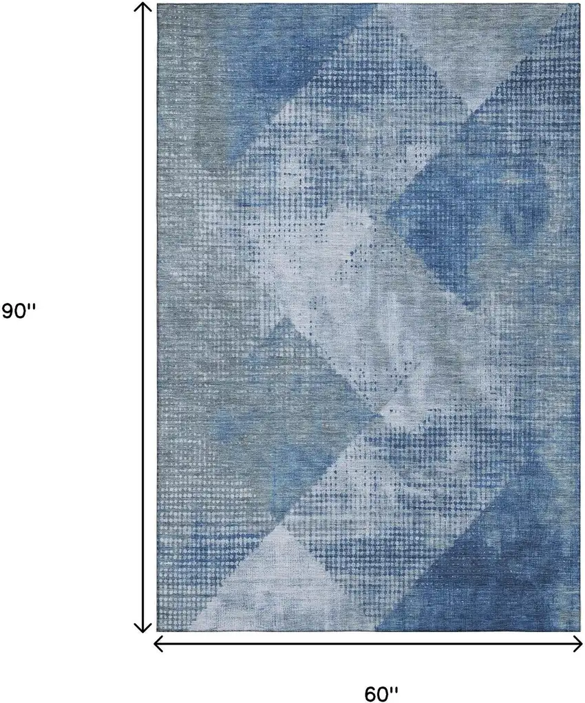 Blue Gray And Silver Diamond Washable Area Rug With UV Protection Photo 9