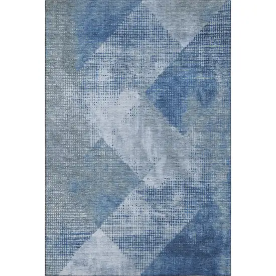 Blue Gray And Silver Diamond Washable Area Rug With UV Protection Photo 1