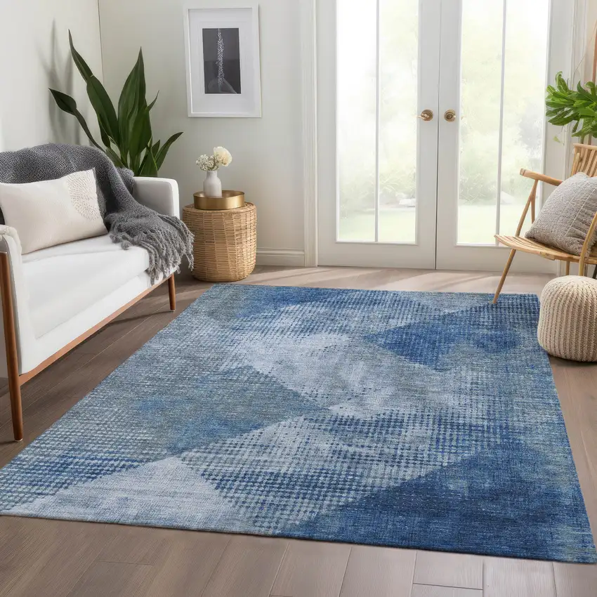 Blue Gray And Silver Diamond Washable Area Rug With UV Protection Photo 5