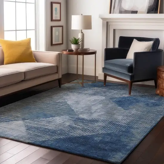 Blue Gray And Silver Diamond Washable Area Rug With UV Protection Photo 4