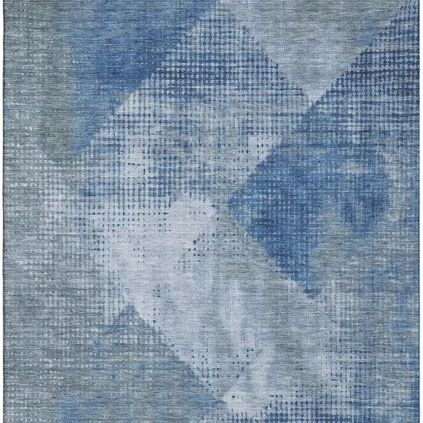 Blue Gray And Silver Diamond Washable Area Rug With UV Protection Photo 3