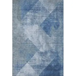 Photo of Blue Gray And Silver Diamond Washable Area Rug With UV Protection