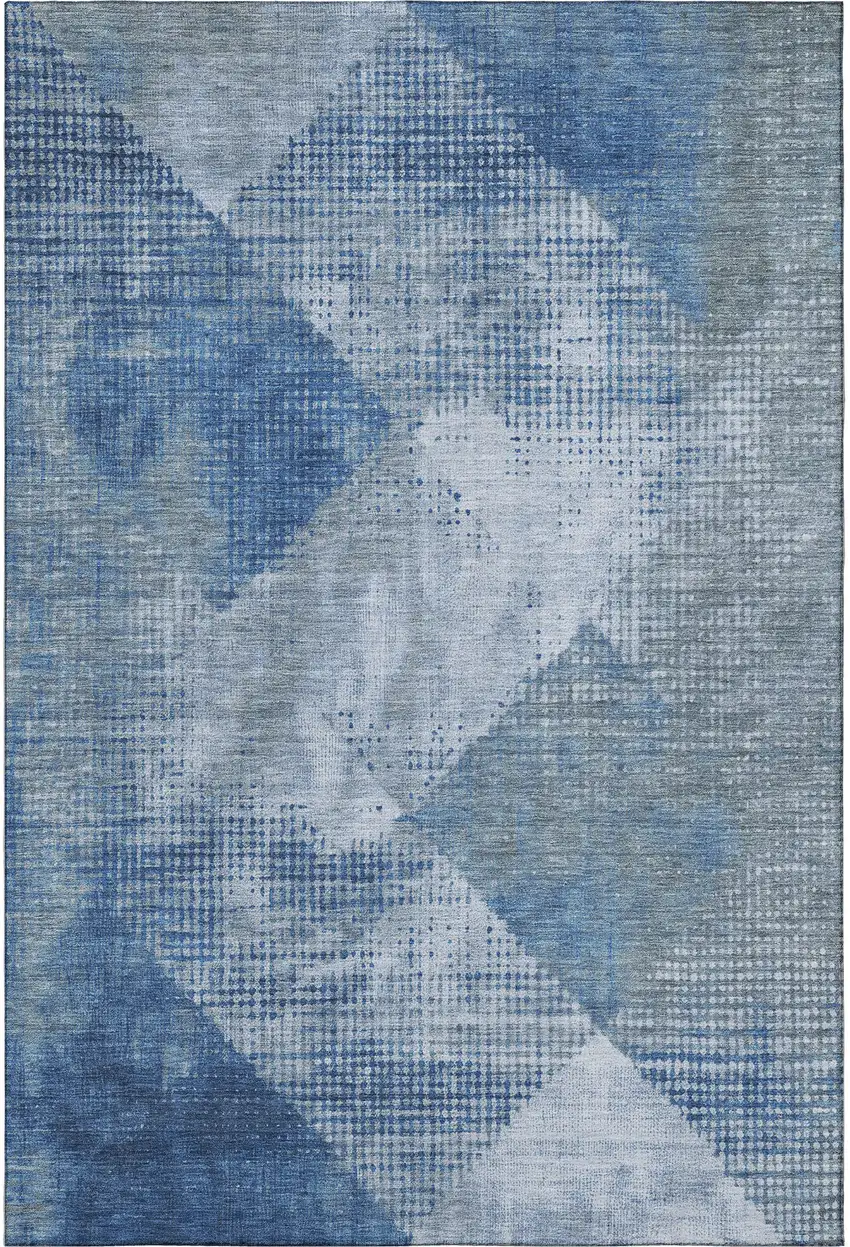 Blue Gray And Silver Diamond Washable Area Rug With UV Protection Photo 4