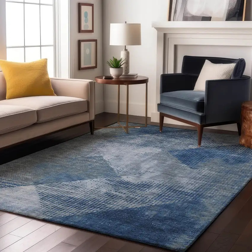 Blue Gray And Silver Diamond Washable Area Rug With UV Protection Photo 4