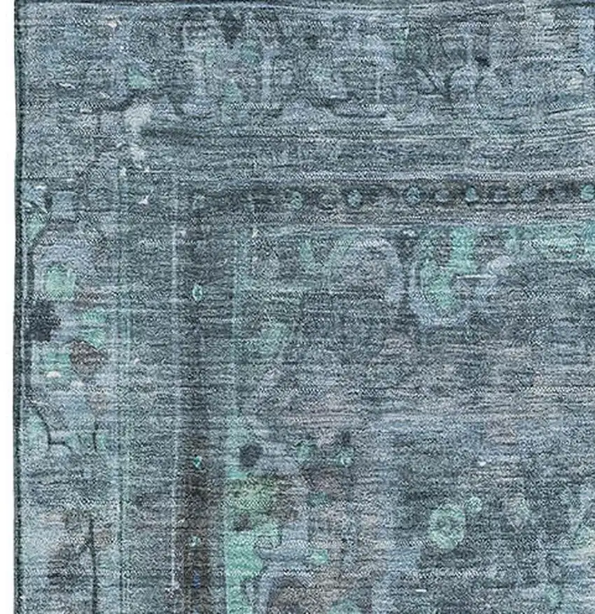 Blue Gray And Silver Floral Medallion Washable Area Rug With UV Protection Photo 3