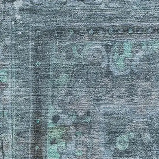 Blue Gray And Silver Floral Medallion Washable Area Rug With UV Protection Photo 2