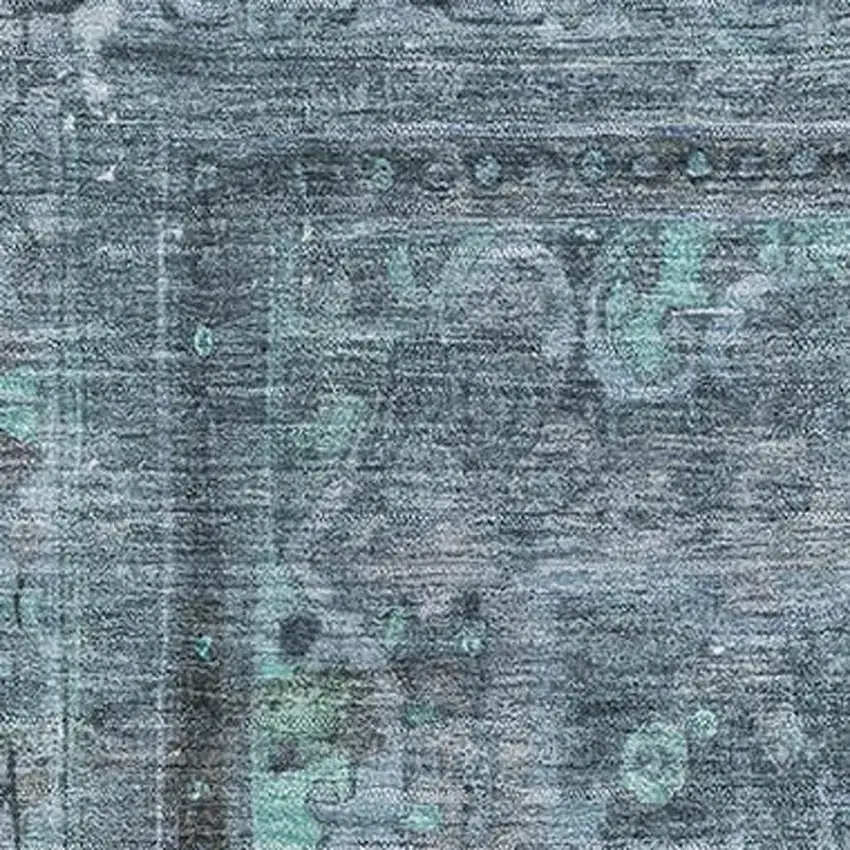 Blue Gray And Silver Floral Medallion Washable Area Rug With UV Protection Photo 2