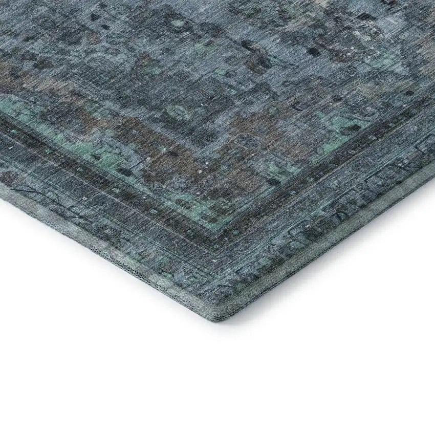 Blue Gray And Silver Floral Medallion Washable Area Rug With UV Protection Photo 7