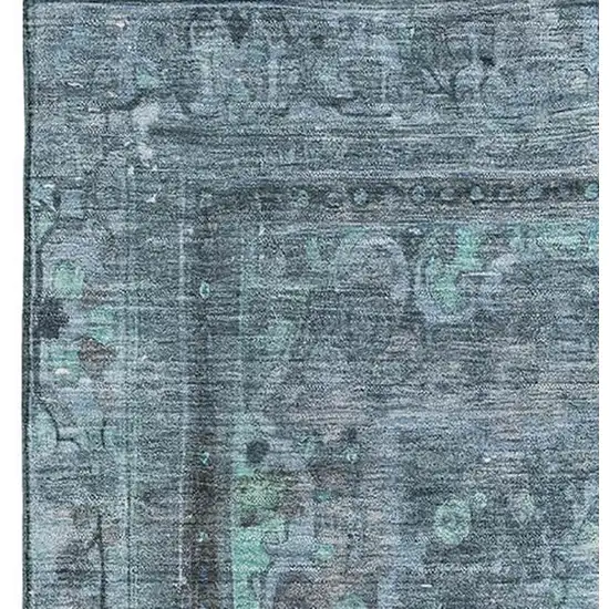 Blue Gray And Silver Floral Medallion Washable Area Rug With UV Protection Photo 2