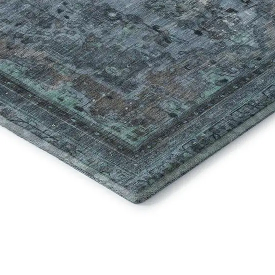 Blue Gray And Silver Floral Medallion Washable Area Rug With UV Protection Photo 7