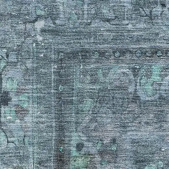 Blue Gray And Silver Floral Medallion Washable Area Rug With UV Protection Photo 2