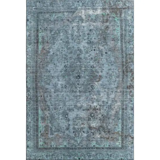 Blue Gray And Silver Floral Medallion Washable Area Rug With UV Protection Photo 1